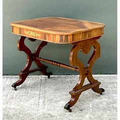 Vintage Wood and Brass Inlaid Side Table
