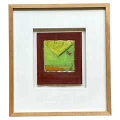 Gerahmtes abstraktes Mixed-Media-Kunstwerk im Postkartenformat