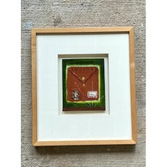 Framed Abstract Mixed Media Postal Design Art