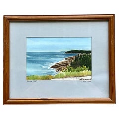 Vintage-Aquarell einer Küstenlandschaft in einem Rahmen