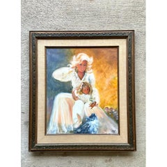 Vintage Mother and Child Oil Painting