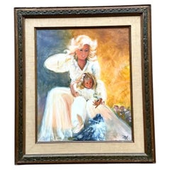 Vintage Mother and Child Oil Painting