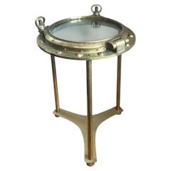 Vintage Maritime Brass Porthole Accent Table