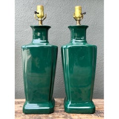Vintage Glazed Ceramic Table Lamps - Pair