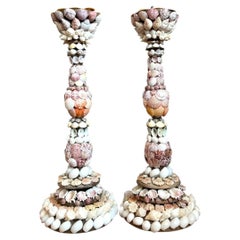 Portacandele vintage con conchiglie incastonate - Coppia