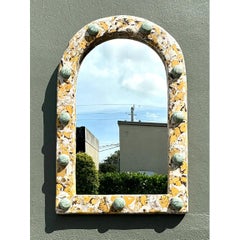 Vintage Italian Scagliola Pigmented Plaster Arched Wall Mirror