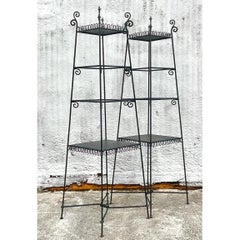 Vintage Scrollwork Metal Etagere - A Pair