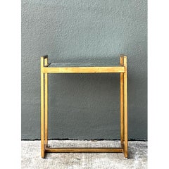 Vintage Metal and Mirrored Glass Side Table
