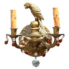 Vintage Brass and Crystal Parrot Sconce