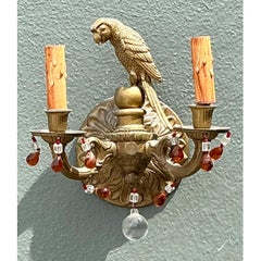 Vintage Brass and Crystal Parrot Sconce