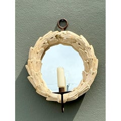 Vintage Laurel Leaf Wall Mirror With Candle Holder