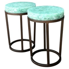 Vintage Stone and Metal Side Tables - Pair