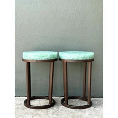 Vintage Stone and Metal Side Tables - Pair
