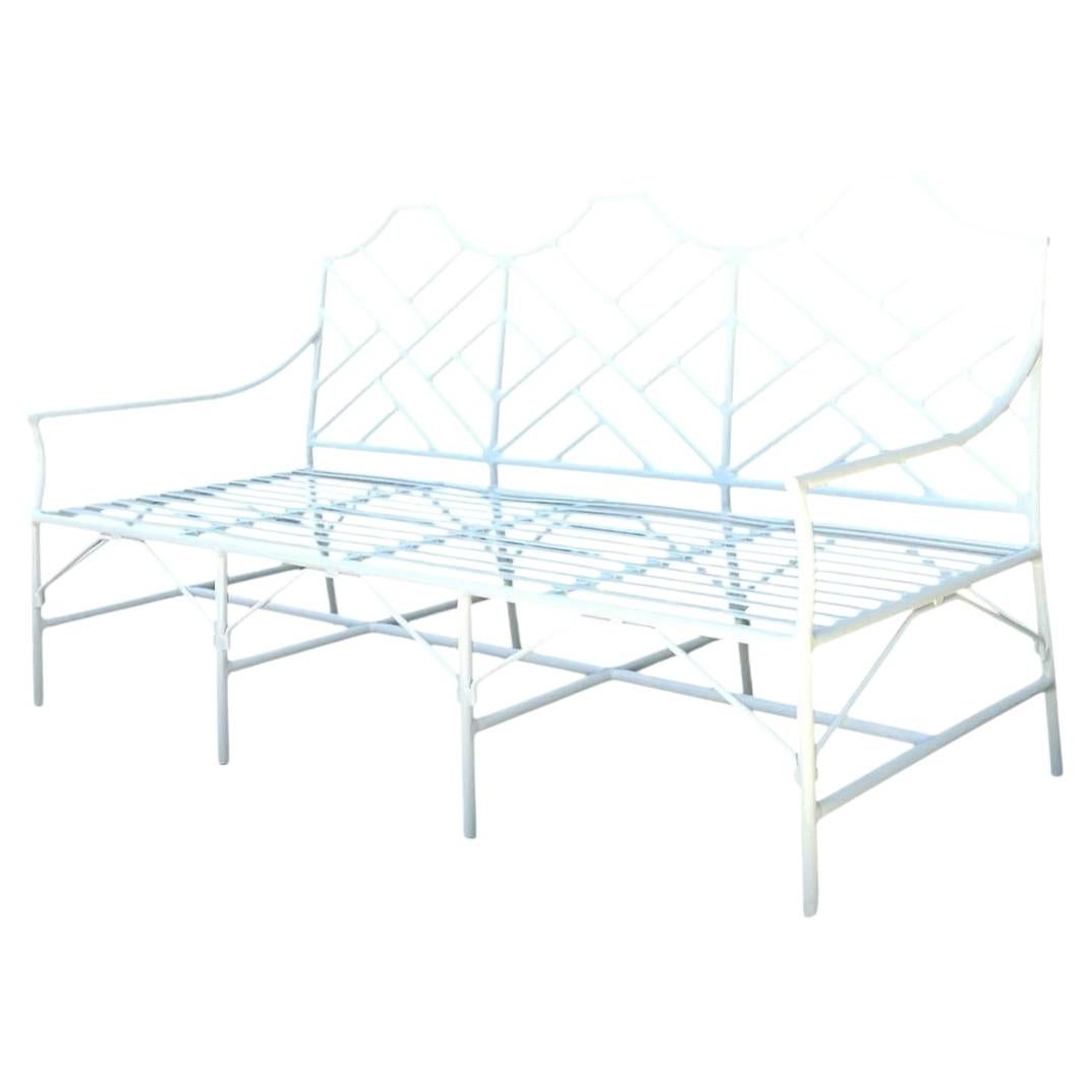 Vintage Outdoor Chinese Chippendale Cast Aluminum Sofa For Sale
