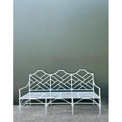 Vintage Outdoor Chinese Chippendale Cast Aluminum Sofa