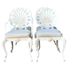 Vintage Outdoor Metal Shell Back Dining Chairs - Set of Four