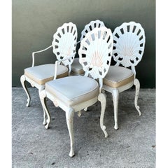 Vintage Outdoor Metal Shell Back Dining Chairs - Set of Four