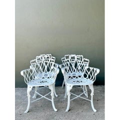 Fauteuils d'extérieur vintage en métal blanc - Lot de quatre