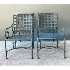 Vintage Brown Jordan “Florentine” Scroll Arm Metal Dining Chairs - Set of Four