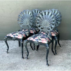 Vintage Shell Back Metal Dining Chairs - Set of Four
