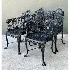 Fauteuils vintage à dossier en forme de lyre en fonte d'aluminium - Lot de quatre