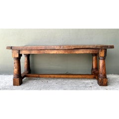 Vintage Belgian Solid Wood Trestle Table