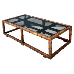 Vintage Carved Faux Bamboo and Glass Coffee Table