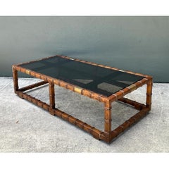 Vintage Carved Faux Bamboo and Glass Coffee Table