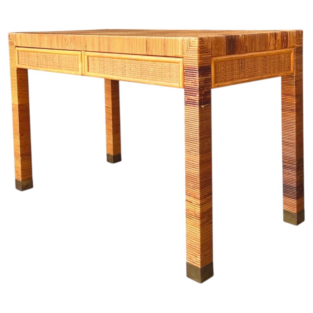Vintage Rattan Writing Desk After Bielecky Brothers