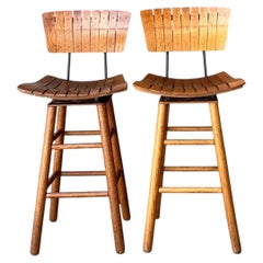 MCM Slat Back Bar Stools After Arthur Umanoff - Pair