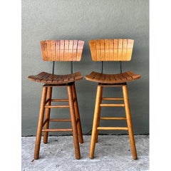 MCM Slat Back Bar Stools After Arthur Umanoff - Pair