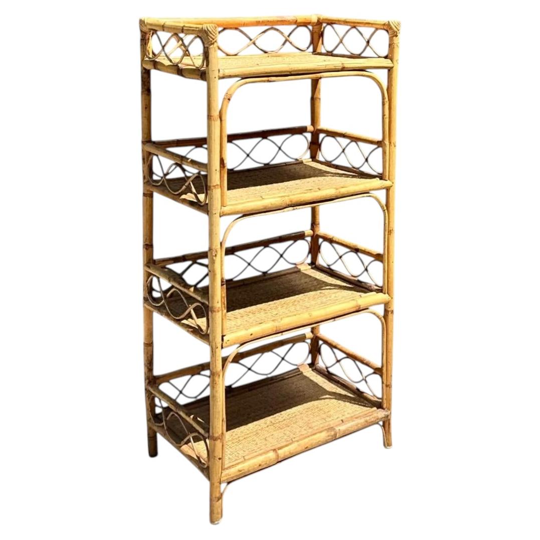 Étagère vintage en bambou et rotin en vente