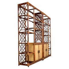 Vintage Bamboo Fretwork Etagere - A Pair