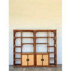 Vintage Bamboo Fretwork Etagere - A Pair
