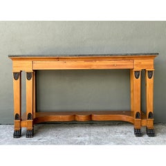 Vintage William Switzer Carved Wood Console with Stone Top