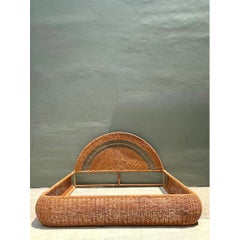Vintage Woven Rattan Queen Bed Frame