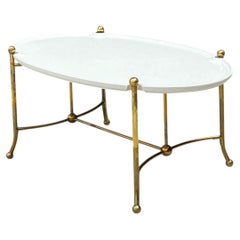 Vintage Brass and Wood Oval Coffee Table
