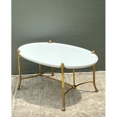 Table basse ovale vintage en laiton et bois