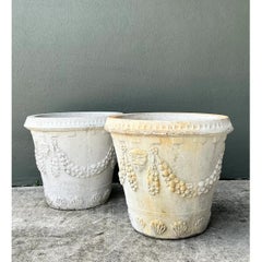 Vintage Cement Swag Embellished Planters - Pair