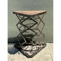 Vintage Industrial Metal and Stone Side Table