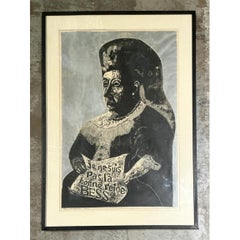 Vintage Queen Victoria Abstract The Empress” Figurative Woodcut Print