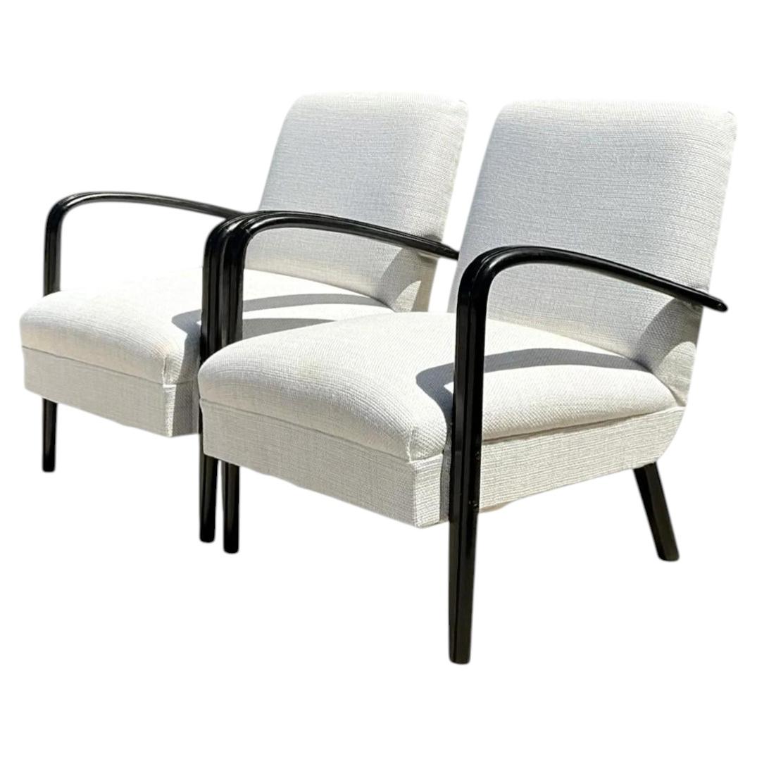Vintage MCM Black Wood Lounge Chairs - Pair For Sale