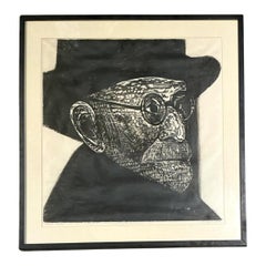Vintage Black and White Framed Woodcut of Sigmund Freud