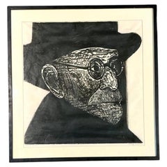 Vintage Black and White Framed Woodcut of Sigmund Freud