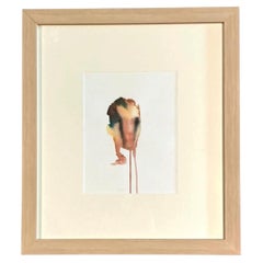 Vintage Framed Abstract Figurative Watercolor on Paper