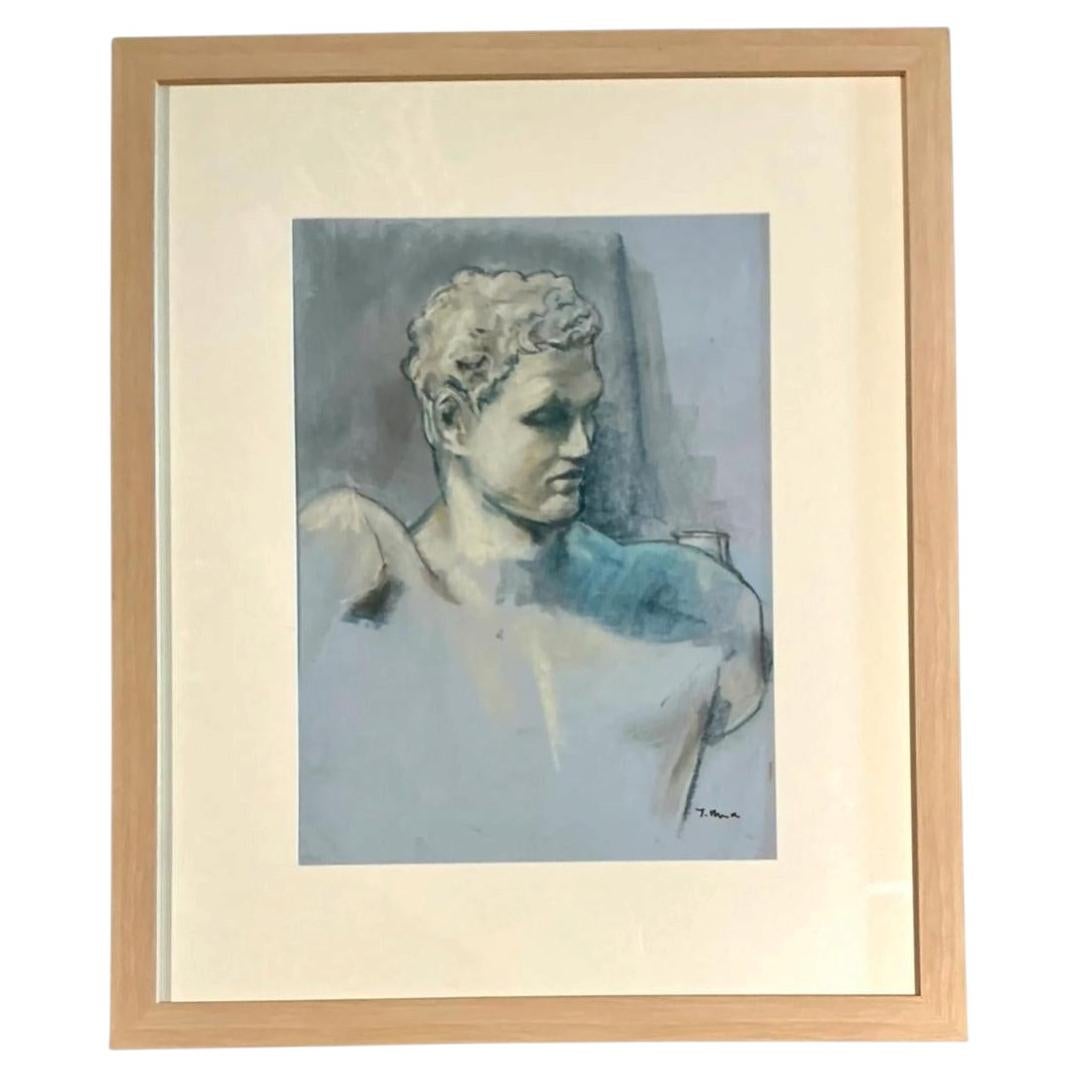 Vintage-Studie einer klassischen Büste auf Papier, gerahmt, Mid-Century-Modern-Stil