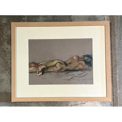 Vintage Framed Reclining Nude Pastel Drawing