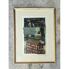 Vintage Framed Mixed Media Artwork on Paper