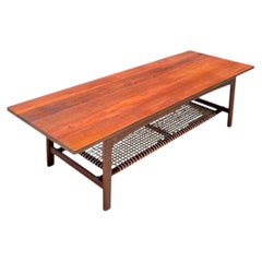 Vintage Swedish Dux Woven Leather and Teak Coffee Table