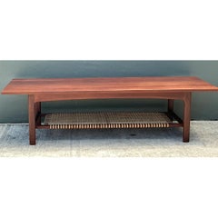 Vintage Swedish Dux Woven Leather and Teak Coffee Table